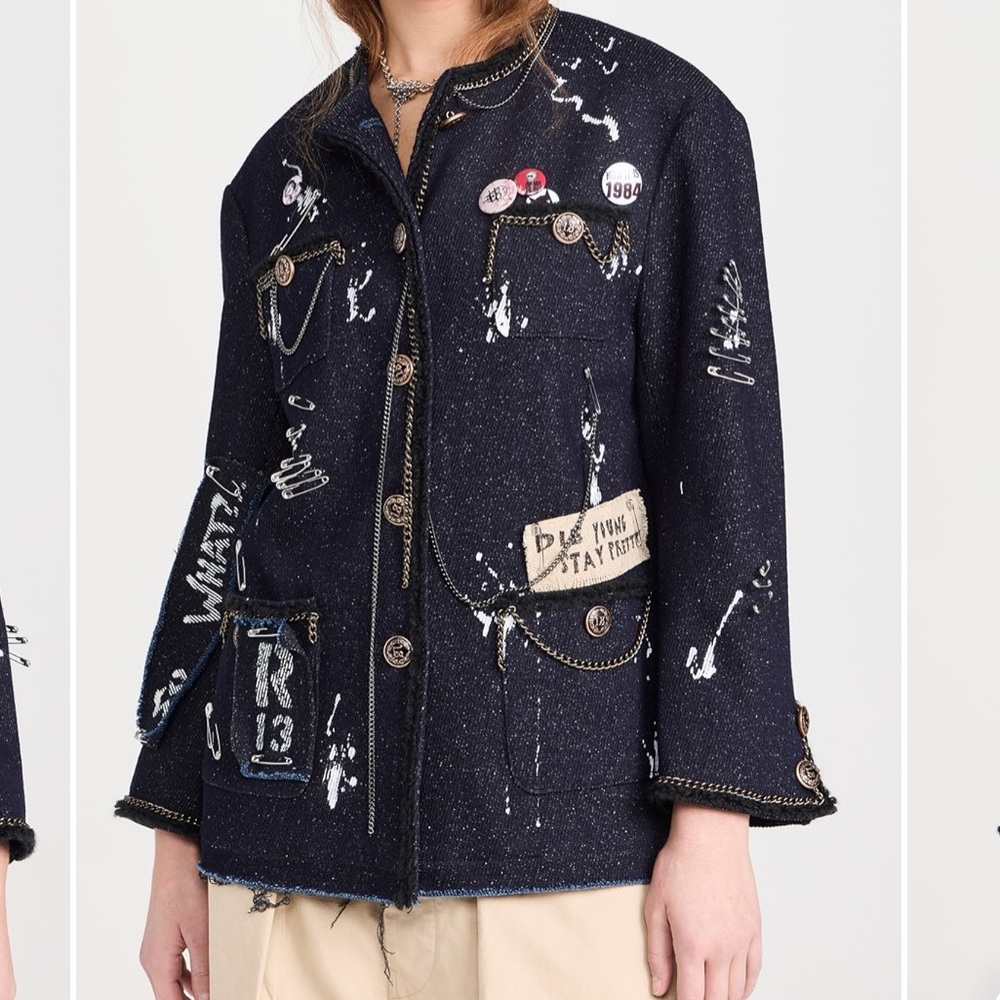 Slouch Chain amp PinEmbellished Cotton Jacket
R13 XXS